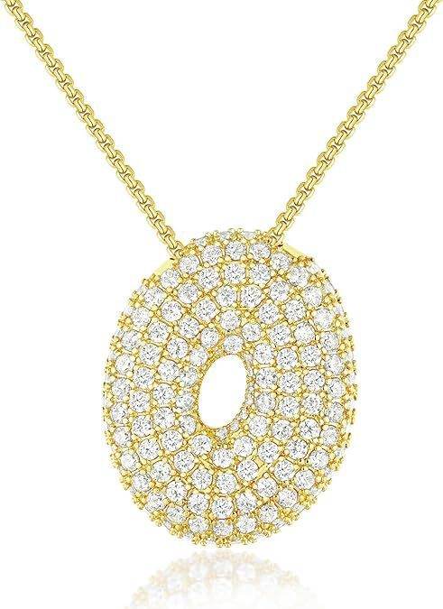 Brass Zircon Balloon English Letter Necklace - Mubimart