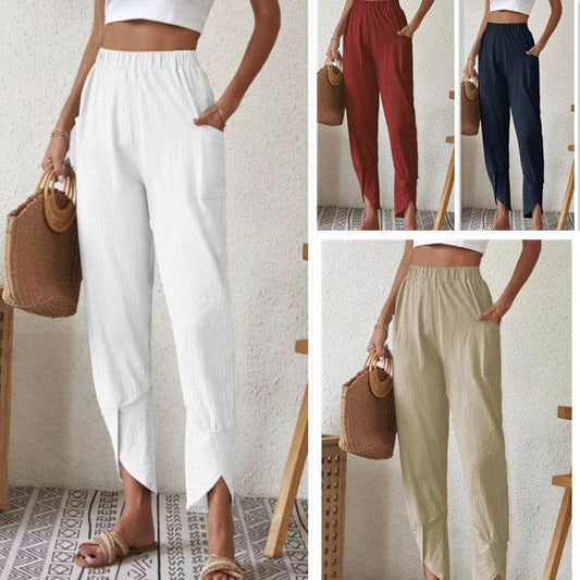 Solid Color Casual Jogger Loose Pockets Diablement Fort Skinny Pants For Women - Mubimart
