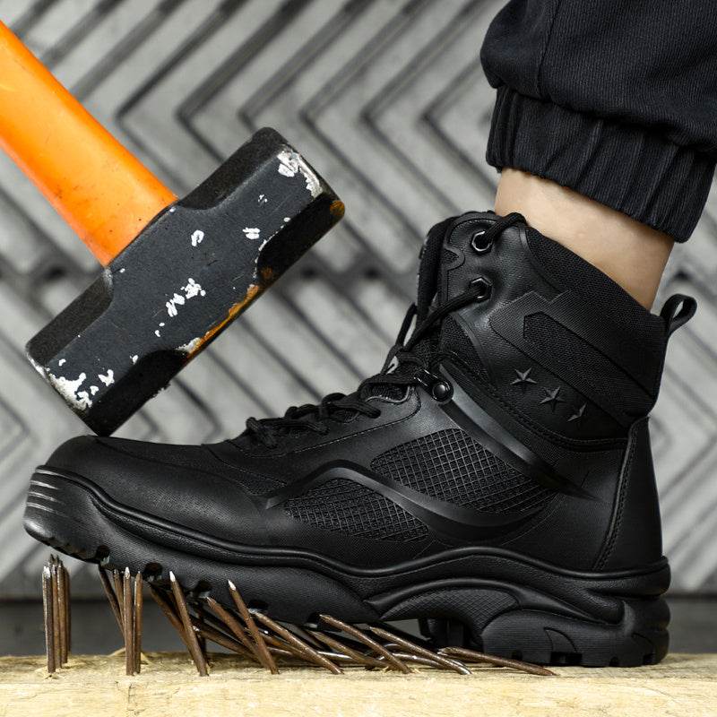 Men's Anti-smashing Steel Toe Rubber Sole Comfortable Wear-resistant Safety Shoes - Mubimart