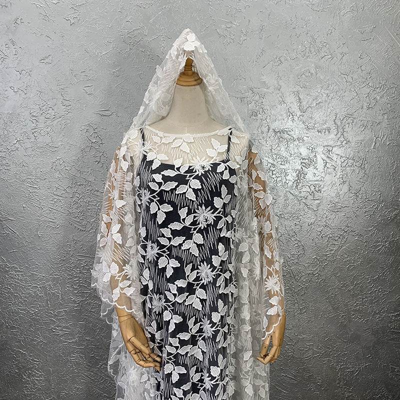 Lace Embroidery Loose Plus Size Robe Including Headscarf Dress - Mubimart