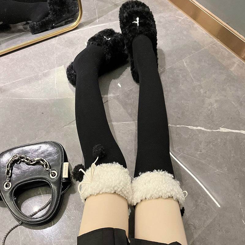 Lamb's Wool Black Knee-high Socks - Mubimart
