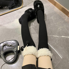 Lamb's Wool Black Knee-high Socks - Mubimart -  