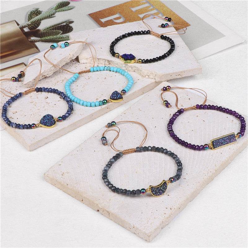 Natural Stone Woven Bracelet Mixed Shape Beads Bracelet Quartz Adjustable Rope Bracelets For Men Women Charm Fashion Jewelry - Mubimart