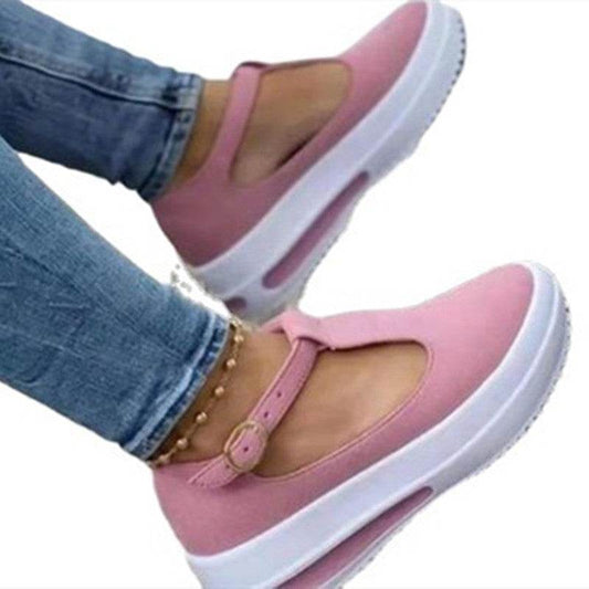 Summer Thick-soled Round Toe Women's Shoes One Word Red Loafers Women - Mubimart