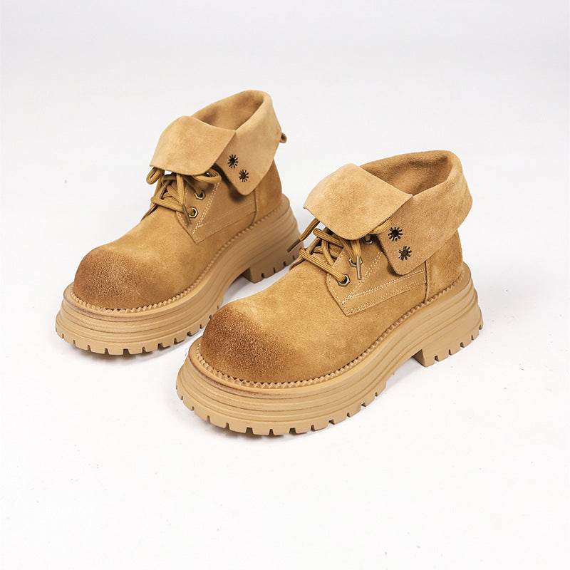 Distressed Thick Bottom Mid-calf Vintage Martin Boots - Mubimart