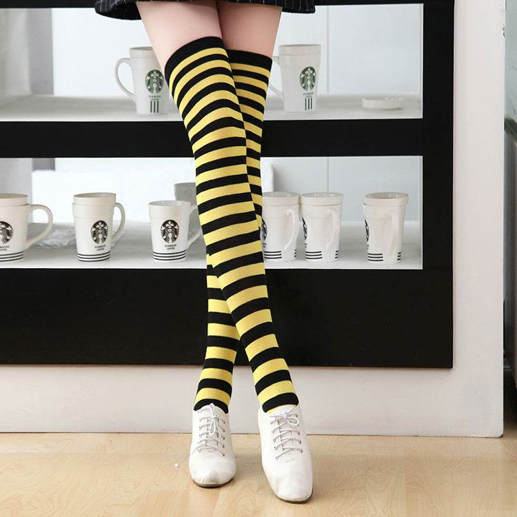 Stockings ladies over knee socks Japanese thigh socks striped high socks socks - Mubimart