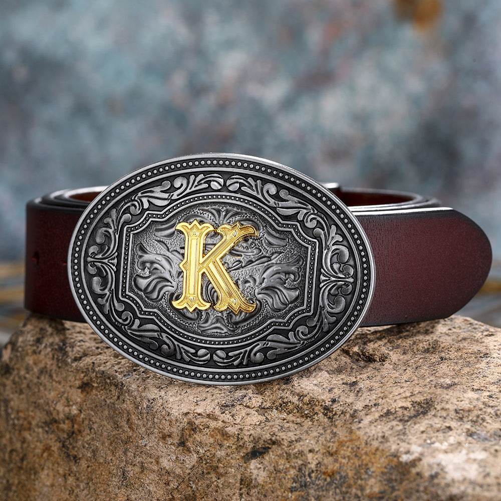 Men's And Women's Floral Letter Buckle Belts - Mubimart