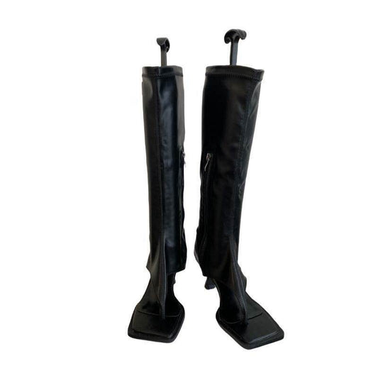 High Heel Sandal Toe Covering Leather Boots All-matching Outer Wear - Mubimart