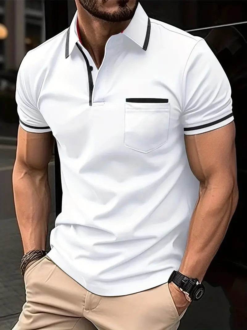 Summer Polo Shirt Button Pocket Men's Sports Polo Shirt - Mubimart