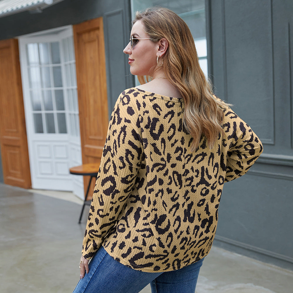 Plus Size Women's Clothing Top Fall Leopard Print T-Shirt - Mubimart -  