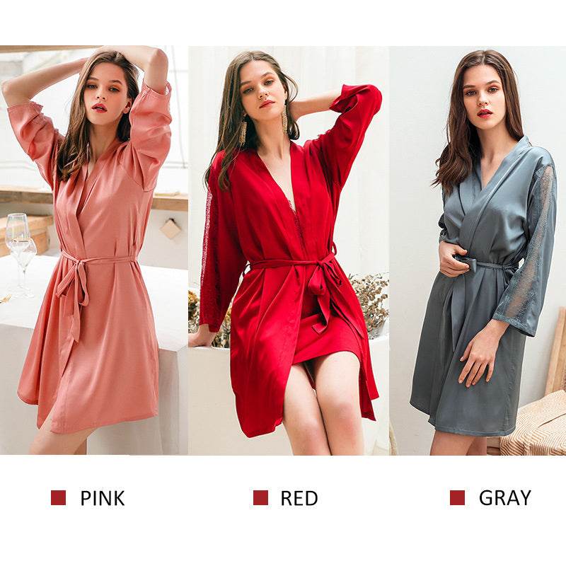 Lace nightgown simulation silk - Mubimart
