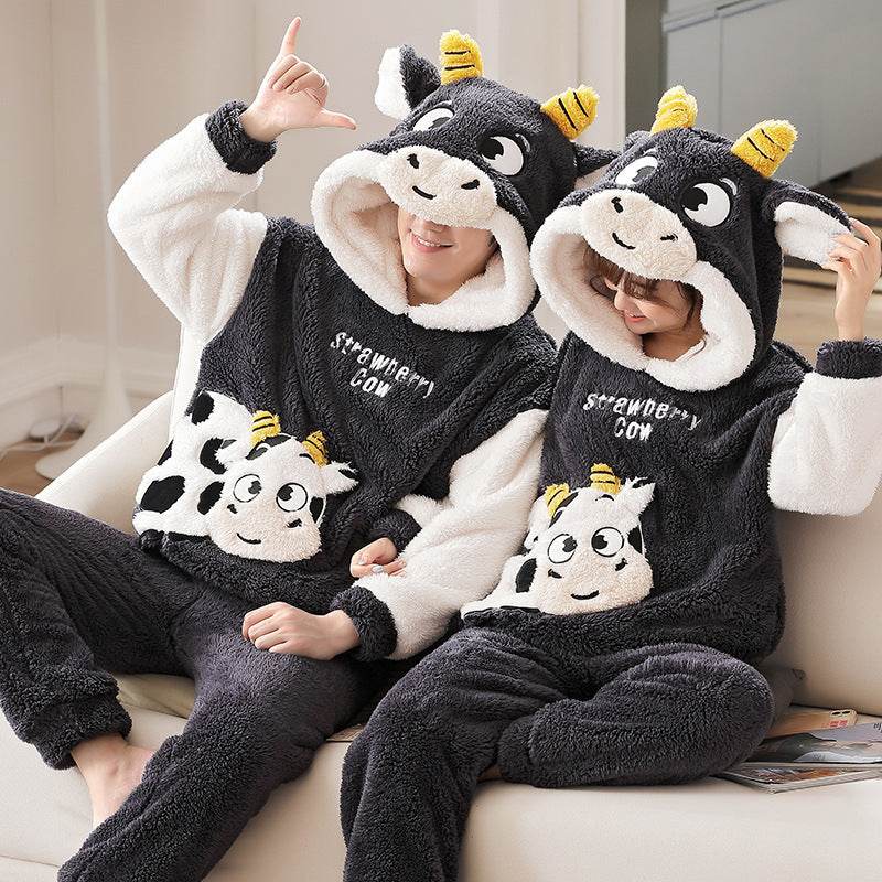 Fashion Hooded Coral Fleece Casual Loungewear Set - Mubimart