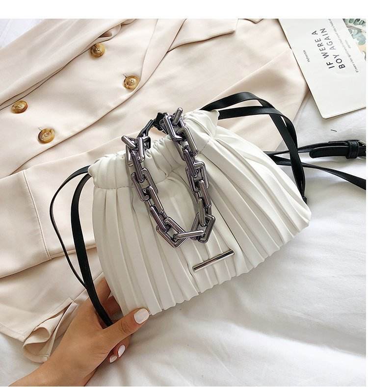 Designer Women Bags Drawstring Bucket Bag with Thick Chain Crossbody Bag - Mubimart