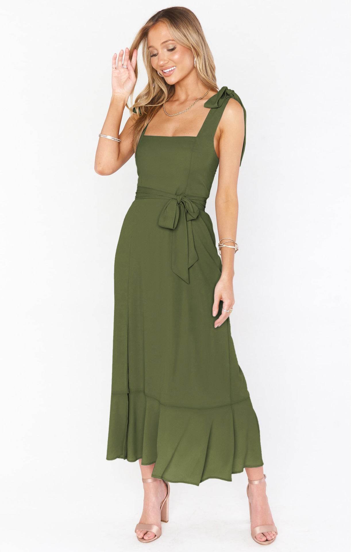 Women's Dresses Summer Elegant Bridesmaid Square Neck Ruffle Split Midi Formal Dress For Wedding Guest Cocktail Party - Mubimart