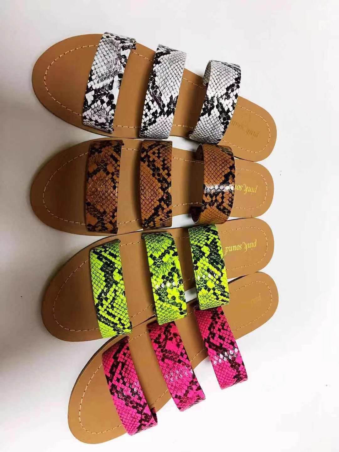 Snakeskin Flat Sandals - Mubimart