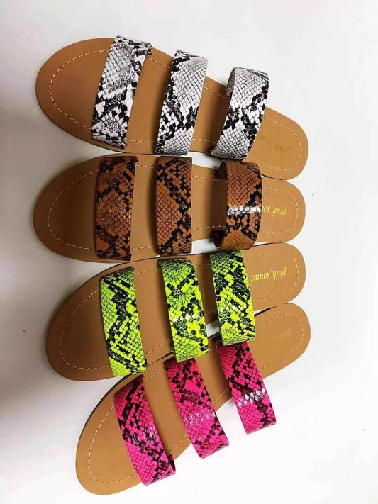 Snakeskin Flat Sandals - Mubimart