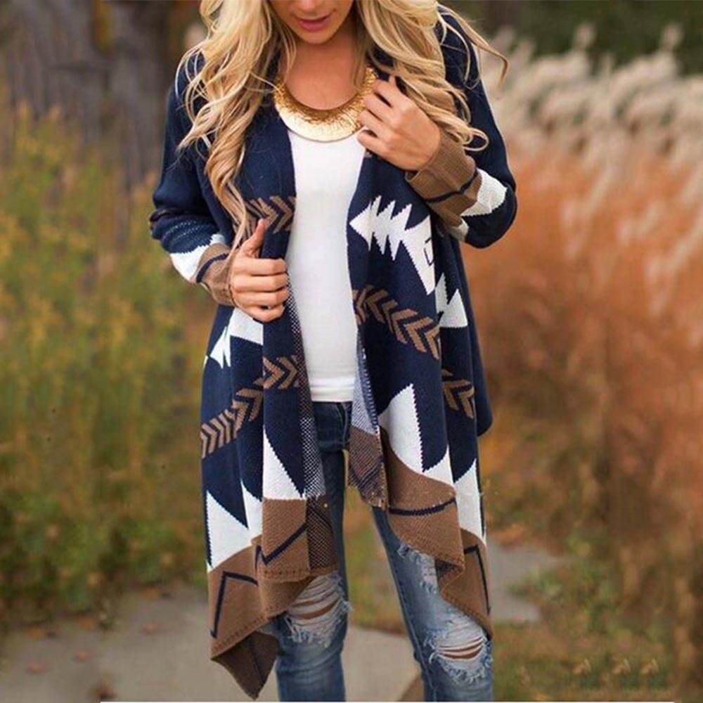 Geometric print plus size sweater - Mubimart