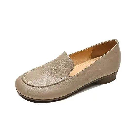 Retro Style New Round Toe Flat Bottom Loafers Slip-on British Soft Bottom Pumps Women - Mubimart