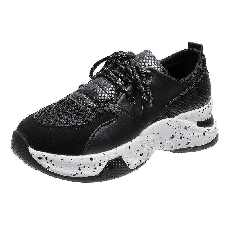 Leopard Print Sneakers Women Lace Up Walking Running Sports Shoes - Mubimart
