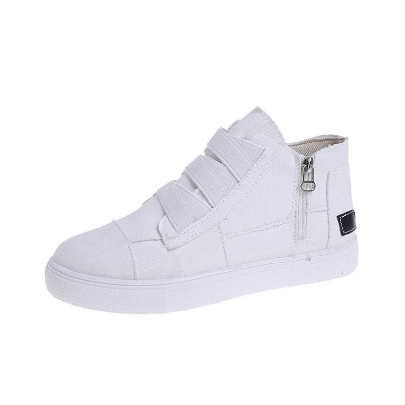 Canvas Flat Shoes Women Side Zipper Walking Sneakers - Mubimart