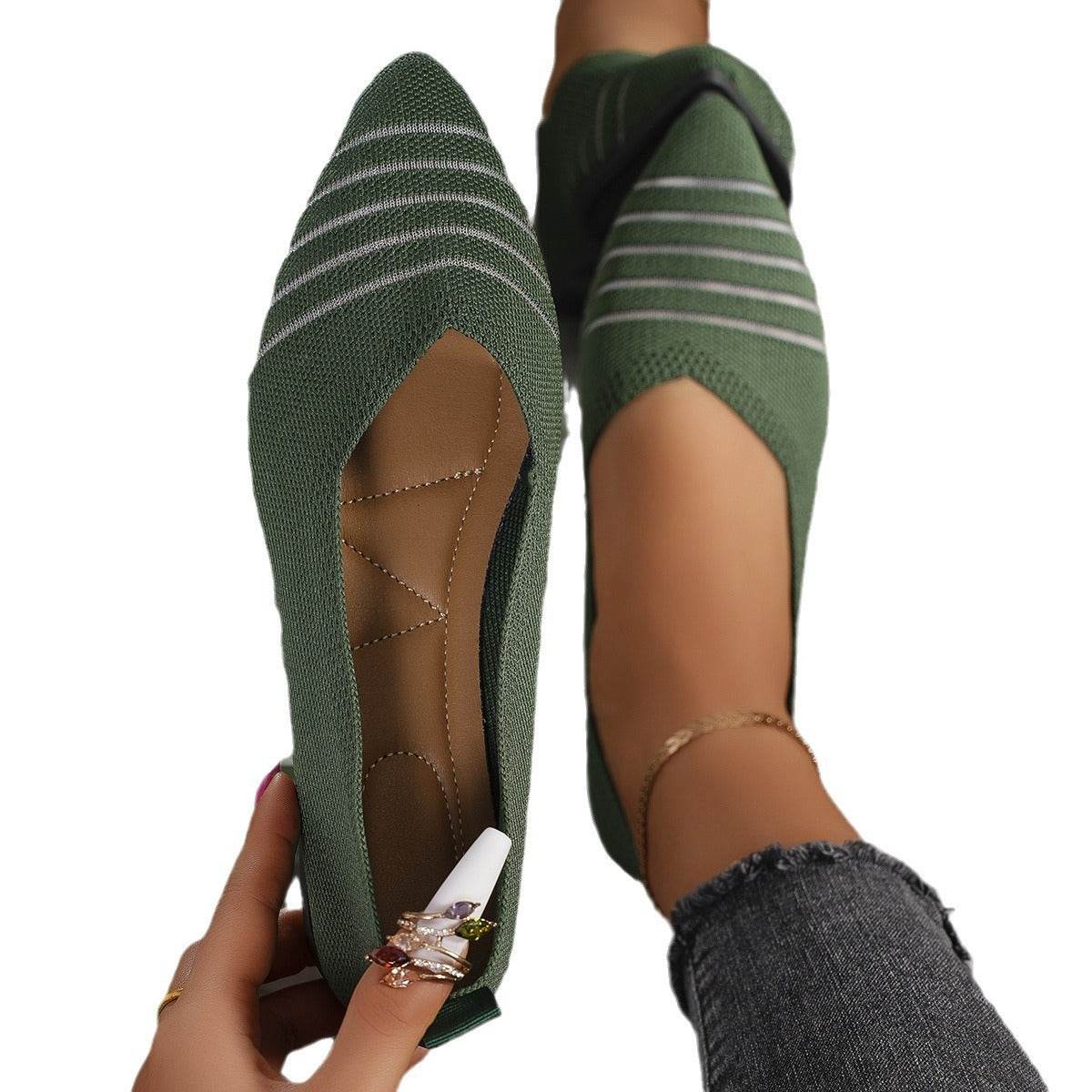Flyknit Shoes Plus Size Women's Flat Pointed Toe - Mubimart