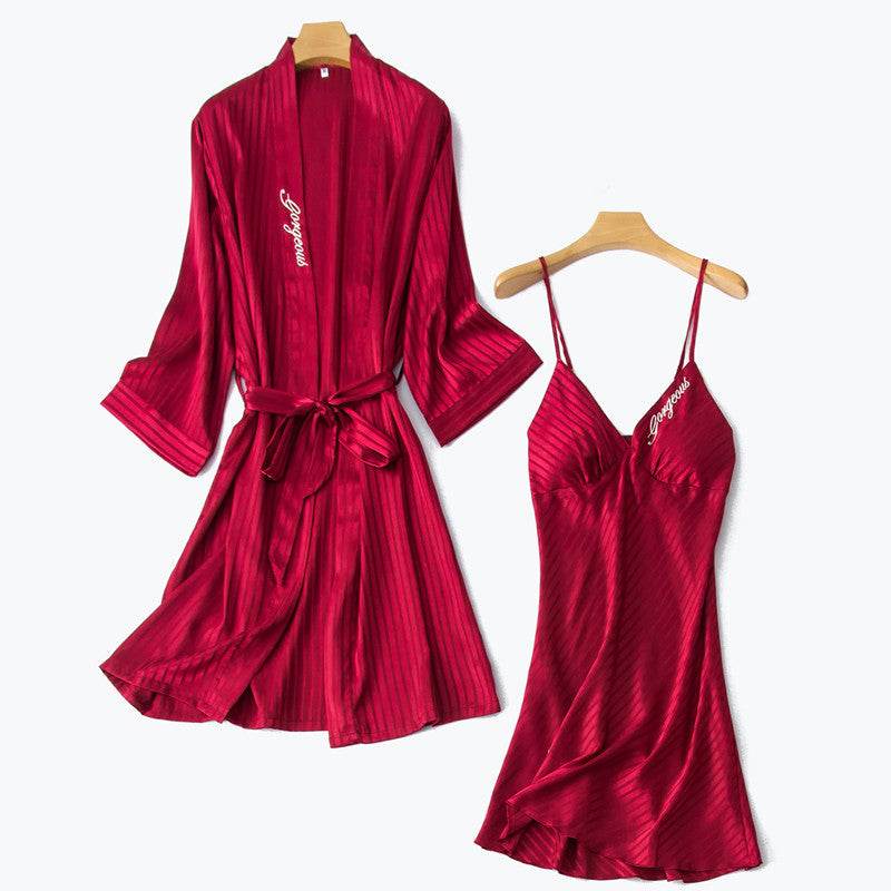 Satin chiffon strap nightgown - Mubimart