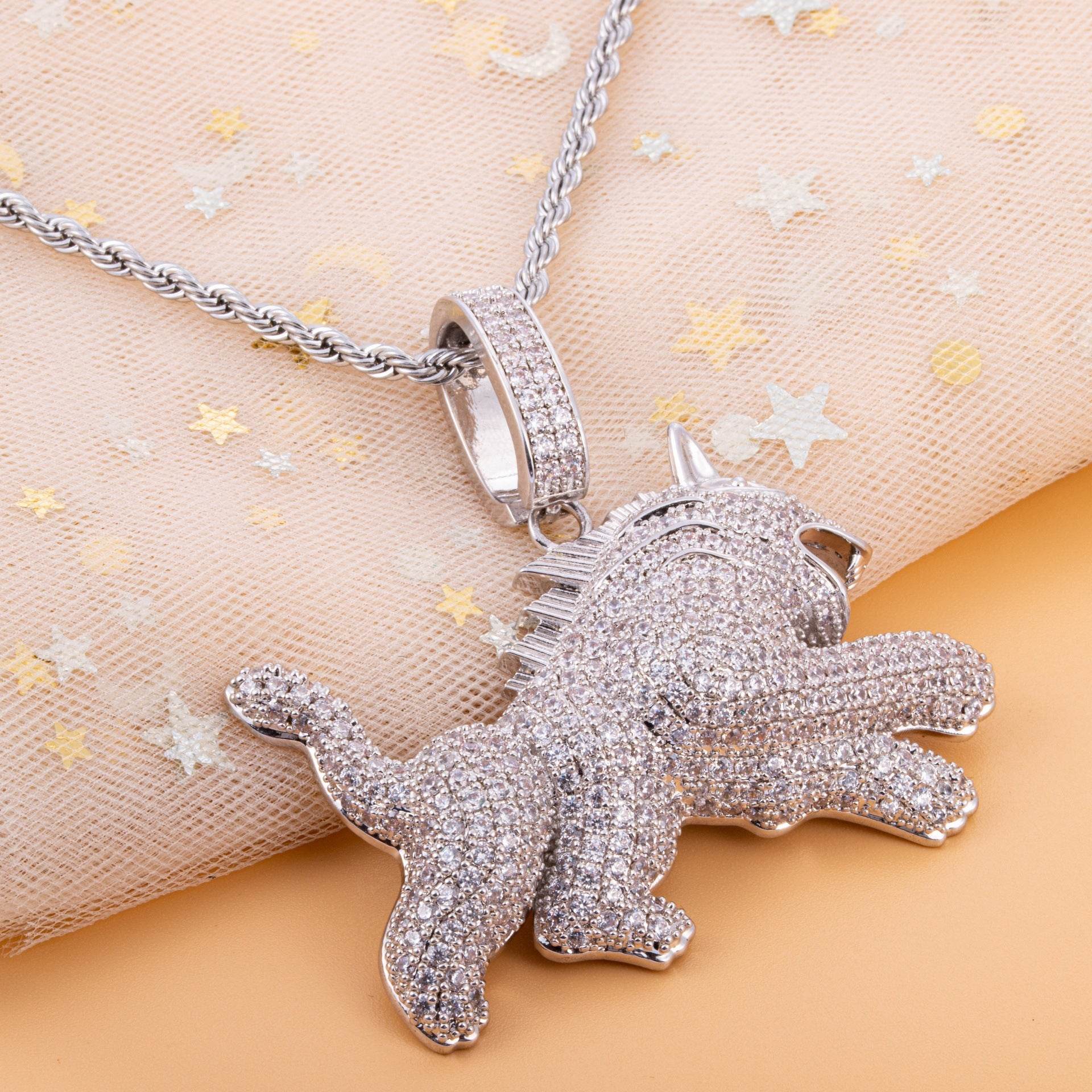 Hip Hop Full Zircon Mens Necklace Leopard Pendant - Mubimart
