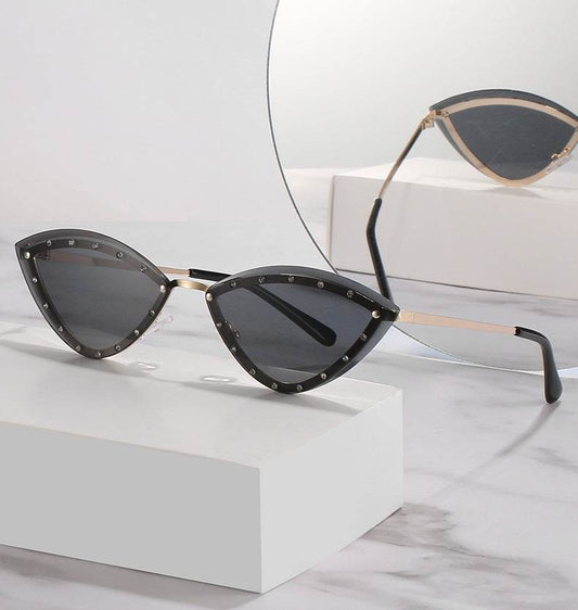 New Women's Fashion Cat Eye Round Triangle Sunglasses Frameless - Mubimart