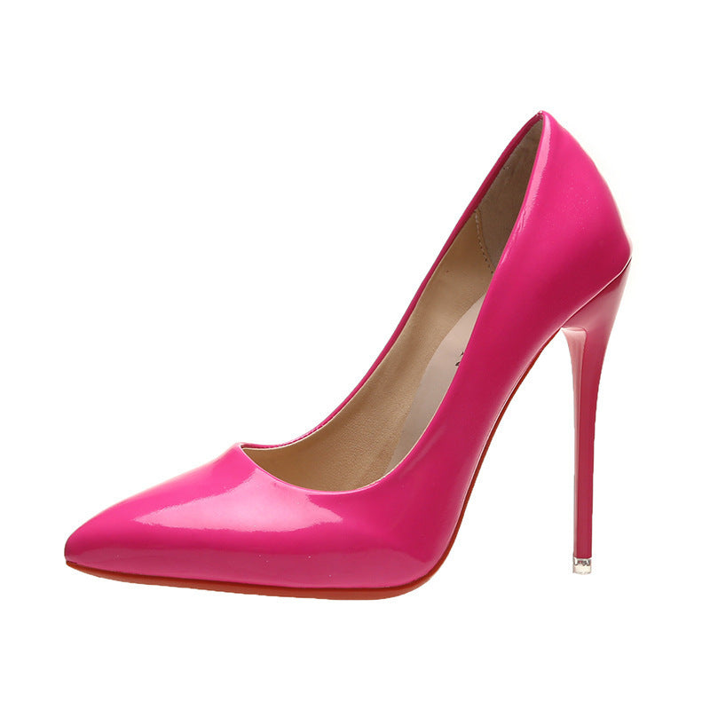 Spring Stiletto Pumps Patent Leather Pointed Toe