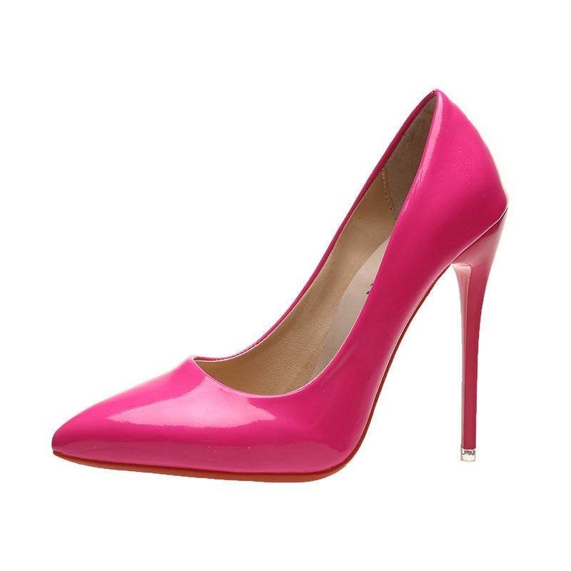 Spring Stiletto Pumps Patent Leather Pointed Toe - Mubimart
