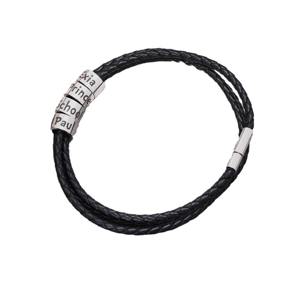 Black Leather Rope Bracelet For Men - Mubimart