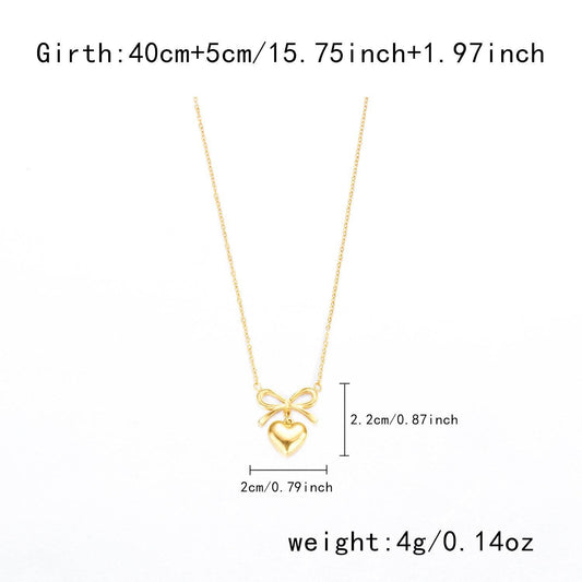 Stainless Steel New Fashion Fine Waterproof Jewelry Love Heart Bowknot Shape Charm Chain Choker Necklaces Pendant For Women Fashion Jewelry - Mubimart