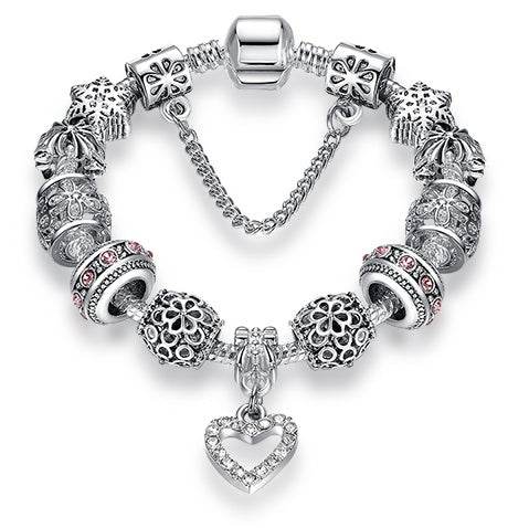 Women Bracelet 925 Unique Silver Crystal Charm Bracelet for Women DIY Beads Bracelets & Bangles Jewelry Gift - Mubimart