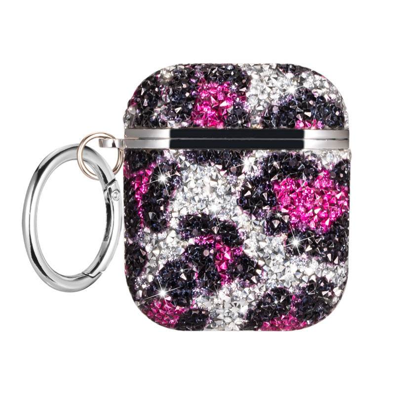 Fashion Leopard Print Rhinestone Earphone Case - Mubimart