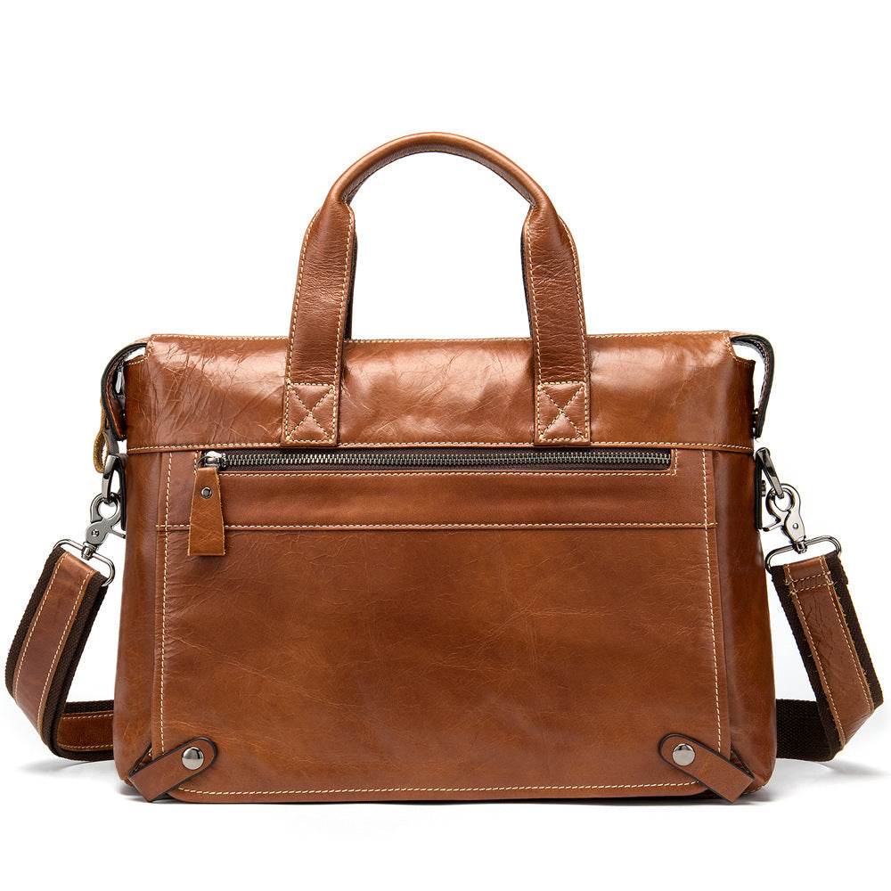 Business first layer leather briefcase - Mubimart