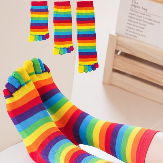 Women's Versatile Rainbow Striped Five Finger Socks