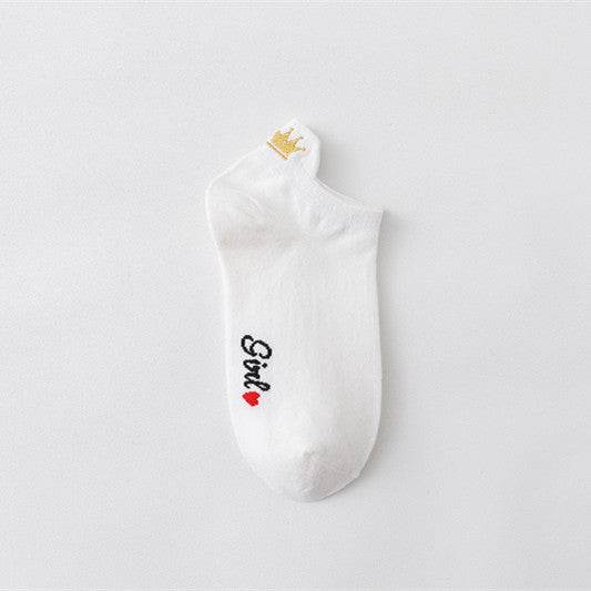 Women's Heel Crown Embroidered Combed Cotton Low Top Low Cut Socks Boat Socks - Mubimart