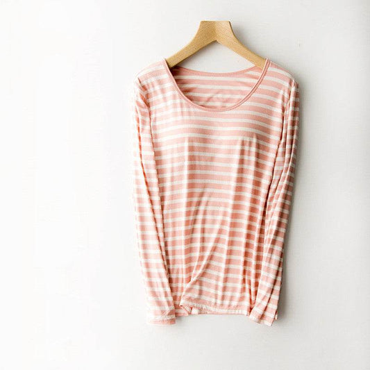 Long-sleeve Bra-t Cup All-in-one T-shirt Loungewear - Mubimart