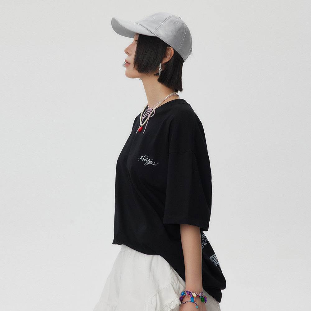 Letter Print Short-sleeve T-shirt For Women - Mubimart