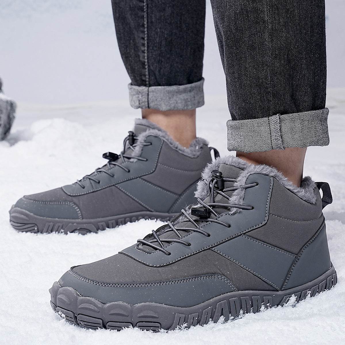Outdoor Men's Five-finger Cotton-padded Shoes Hiking Snow Boots - Mubimart