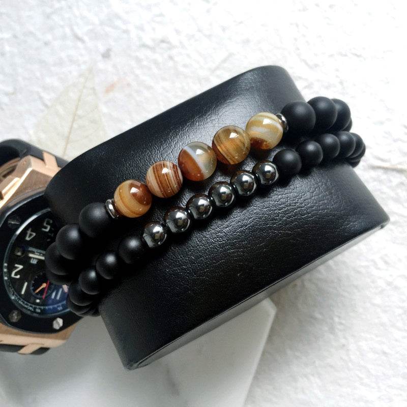 Mcllroy 2pc Natural stone Bracelet Beaded Black Mantra Prayer Beads Buddha Bracelet for Women and Mens men jewelry viking bijoux - Mubimart