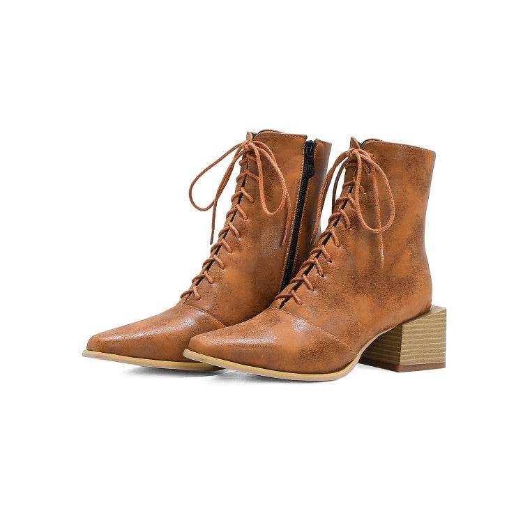 Martin Boots Women Thick Heel Pointed Toe Zipper Short Boots Women - Mubimart