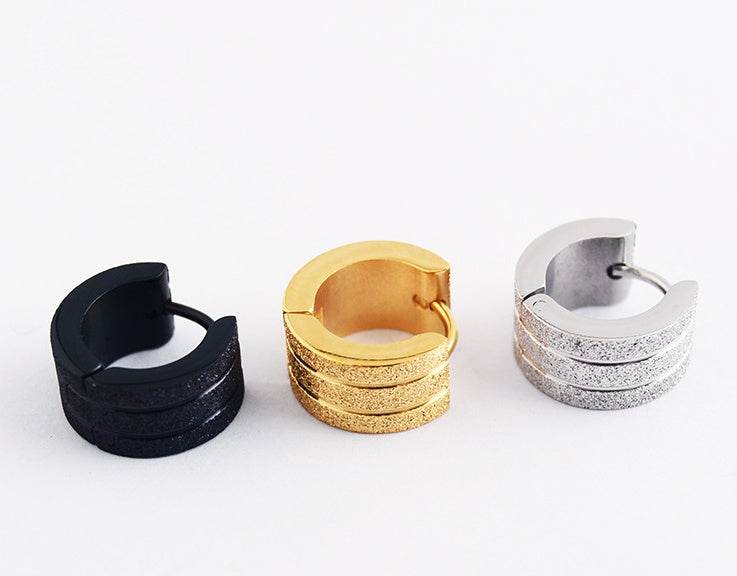 Stainless steel cutting line gold wide version earrings wholesale sandblasting sandblasting earrings titanium steel men and women earrings - Mubimart
