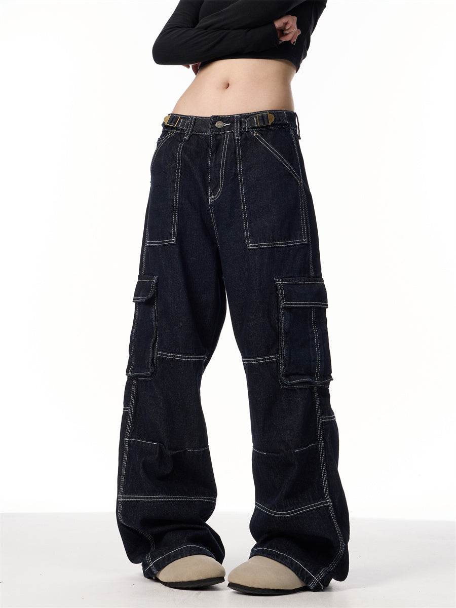 Vintage Stripe Straight Cargo Jeans - Mubimart