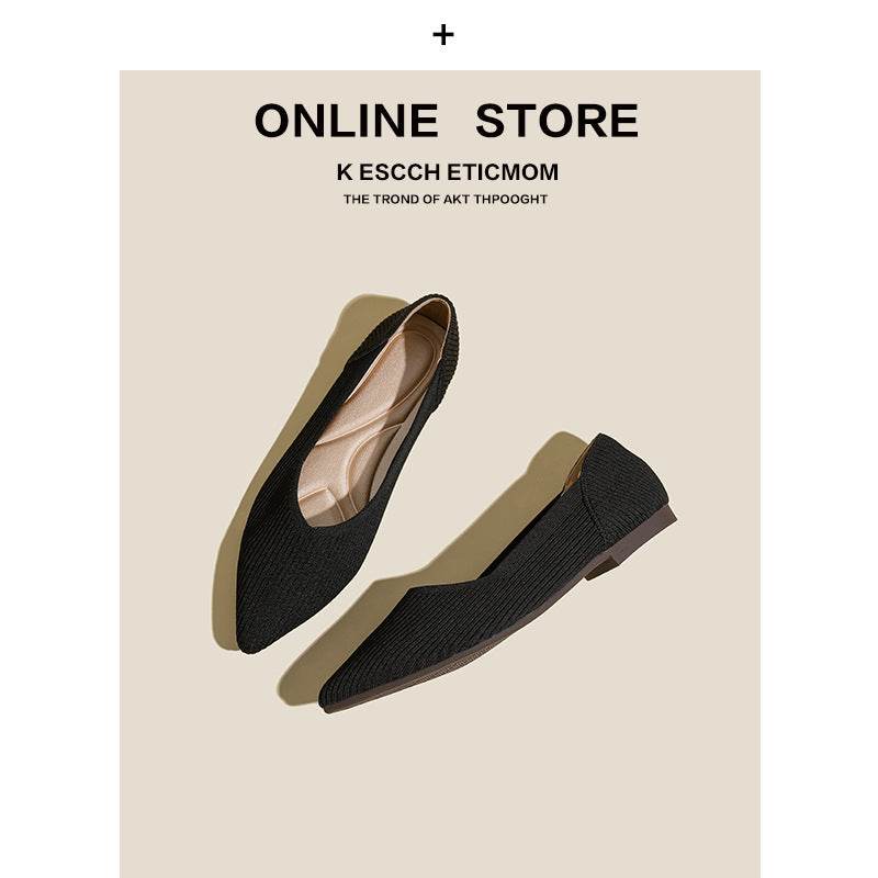 Pointed Toe Shallow Mouth Color Matching Flat Shoes - Mubimart