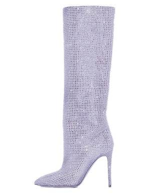 Women's Fashion Pointed Toe Stiletto Rhinestone Tall Boots - Mubimart