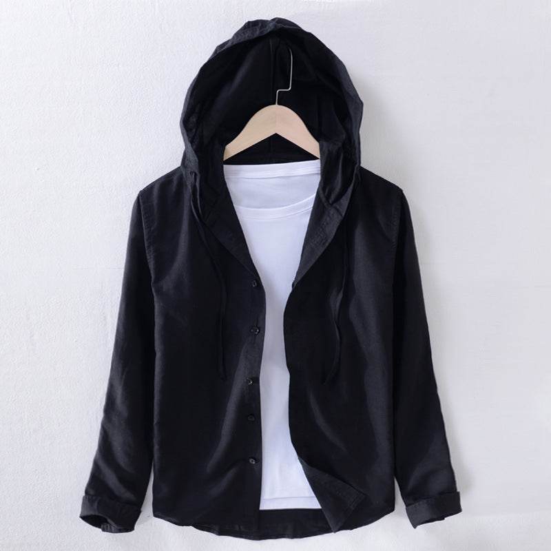 Cotton And Linen Casual Hooded Long-sleeved Shirt Artistic Youth Linen Shirt - Mubimart