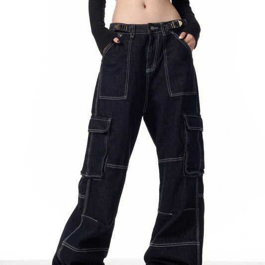 Vintage Stripe Straight Cargo Jeans - Mubimart