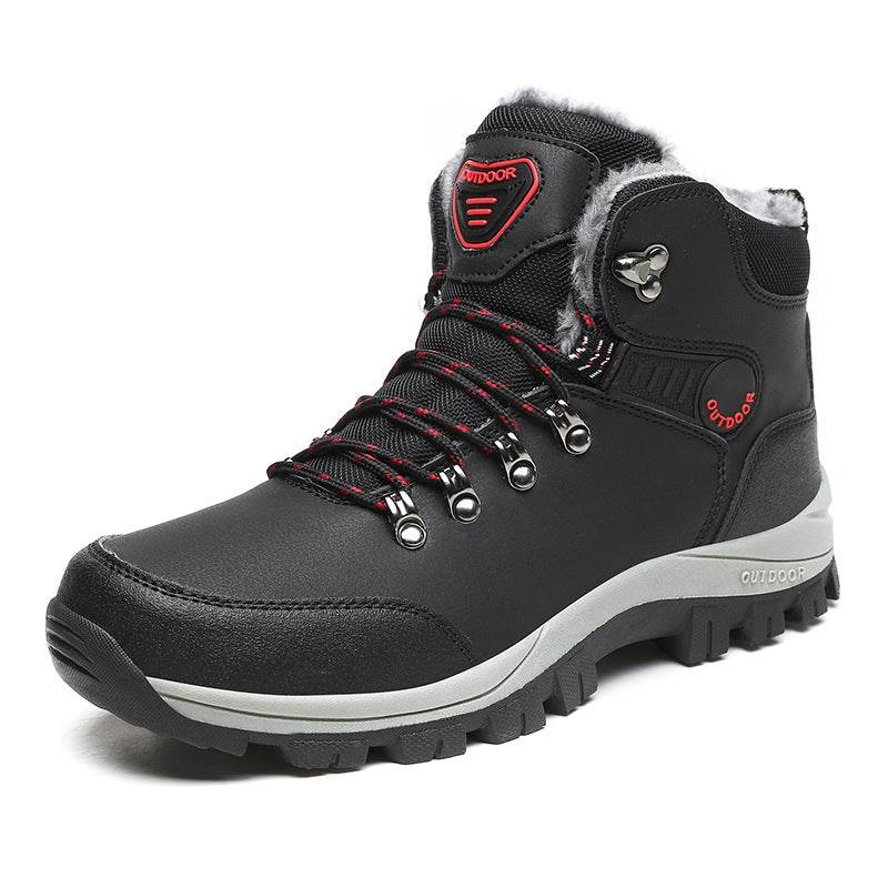 Winter Snow Boots Men Warm Plush Ankle Boots Hiking Lace-up Shoes - Mubimart