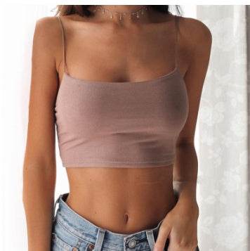 Summer Sexy Female Crop Tops Cotton Women Sleeveless Straps Tank Top Solid Fitness Lady Camis Casual White Black Top W1 - Mubimart